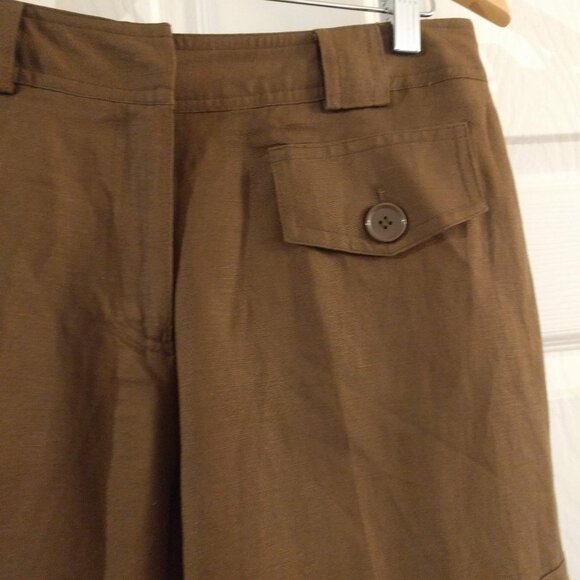 Brown Linen Blend Lined Crop Wide Leg Pants - Picture 2 of 5